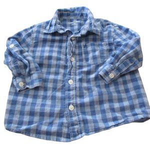 Cherokee Button Up Shirt Toddler Boys Size 18M Blue Plaid Long Sleeve Collar Top